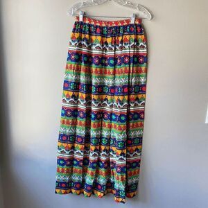 Vintage 70s Bold Folk Art Prairie Maxi Skirt – Vivid Colors – XS/S